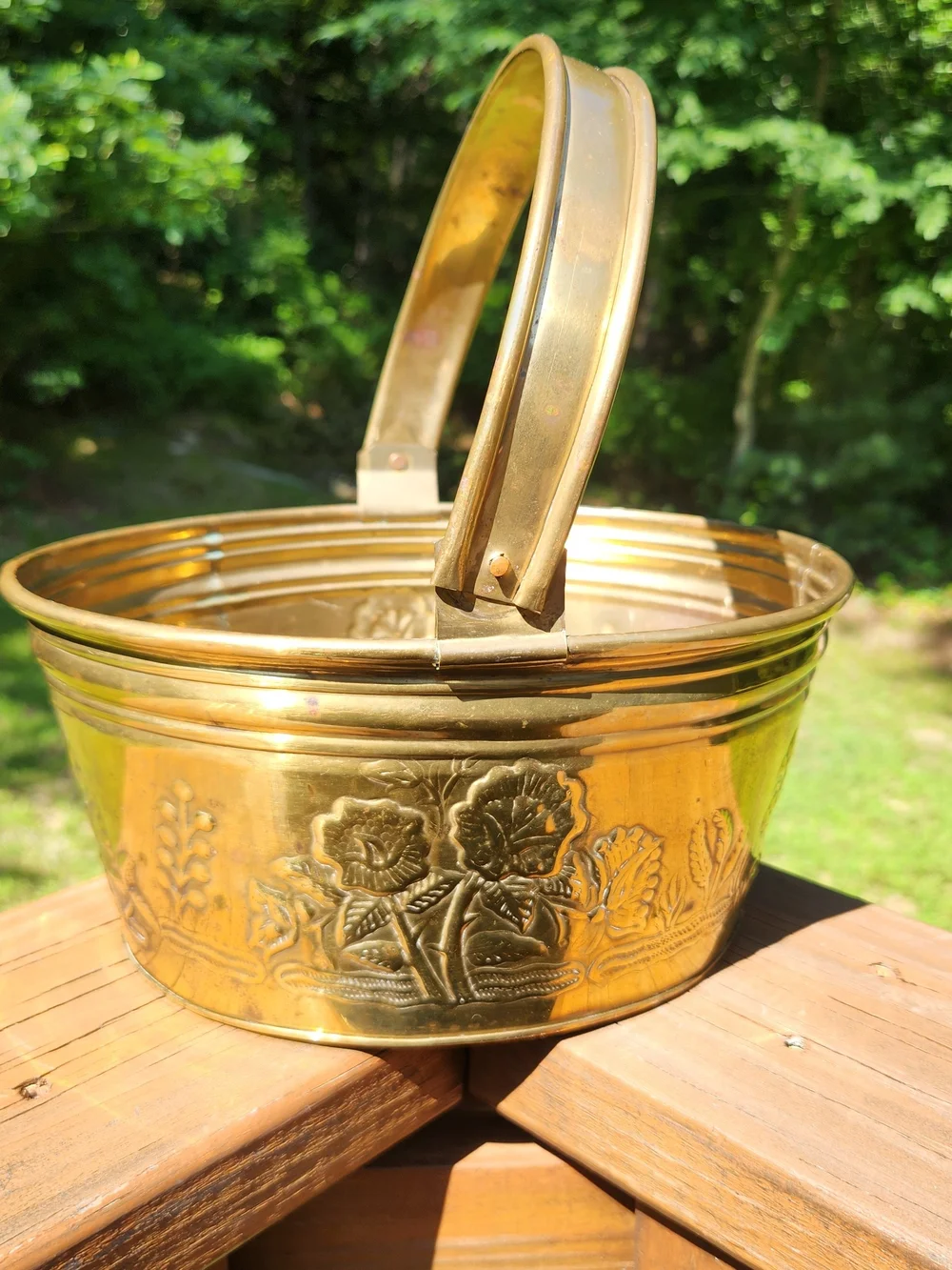 Brass Decorative Flower Basket / Planter with Handle